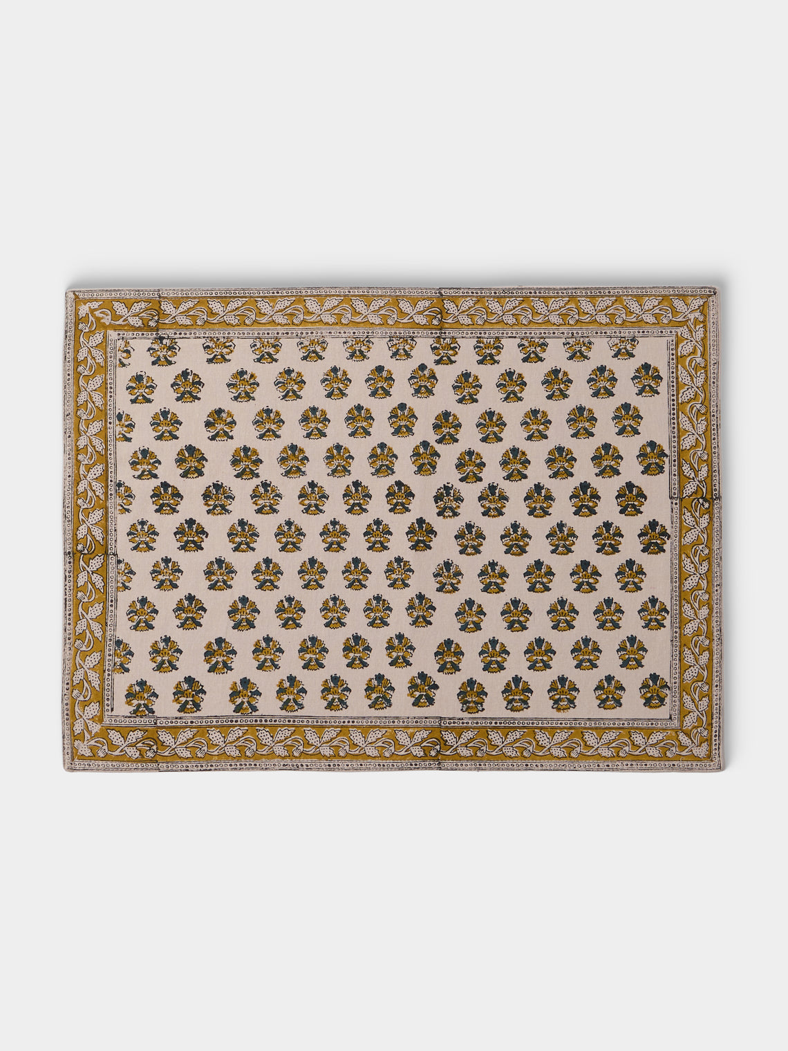 Chamois - Samode Block-Printed Cotton Placemats (Set of 8) - Yellow - ABASK - 