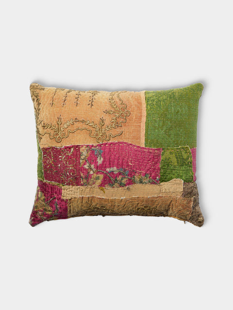 By Walid - 19th-Century Ottoman Sirma and Silk-Damask Patchwork Cotton Cushion (19.5in/50cm) - Multiple - ABASK - 