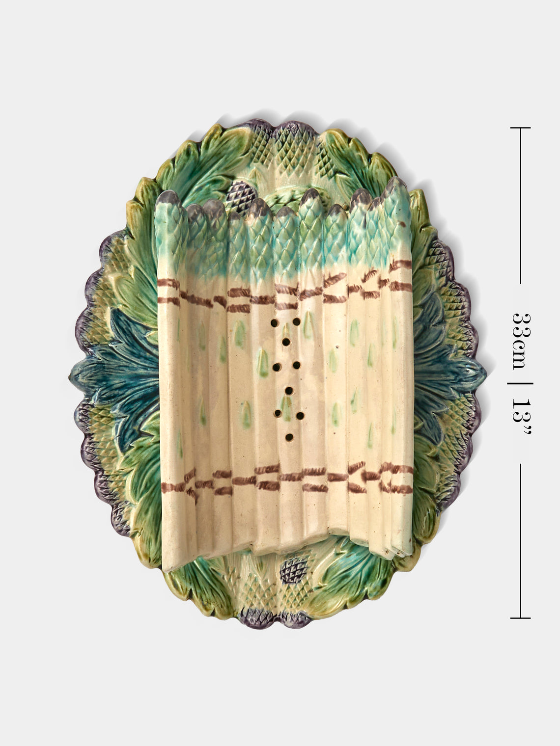 Antique and Vintage - 1900s Ceramic Asparagus Platter - Green - ABASK