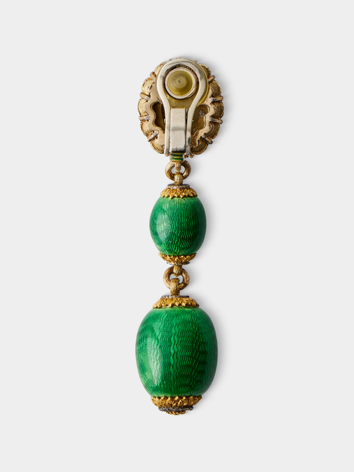 Mahnaz Collection - Vintage 18-Karat Gold Guilloché Enamel Drop Earrings - Green - ABASK