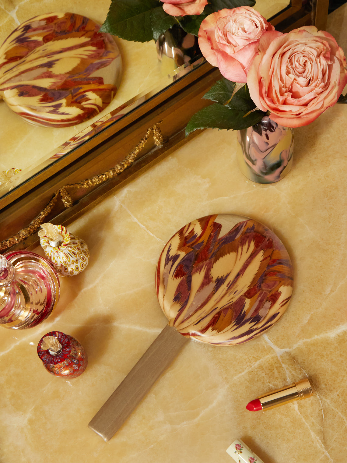 Silvia Furmanovich - Tulip Marquetry Wood Hand Mirror -  - ABASK