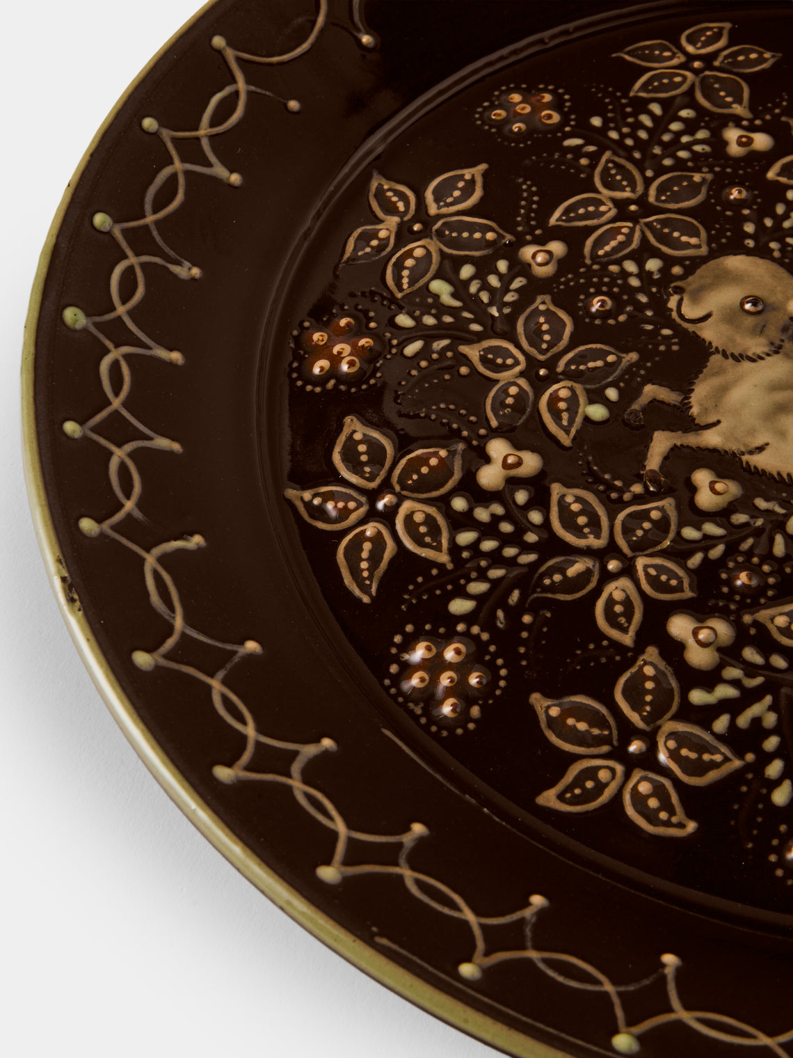Poterie d’Évires - Rabbits Hand-Painted Ceramic Round Platter - Dark Brown - ABASK