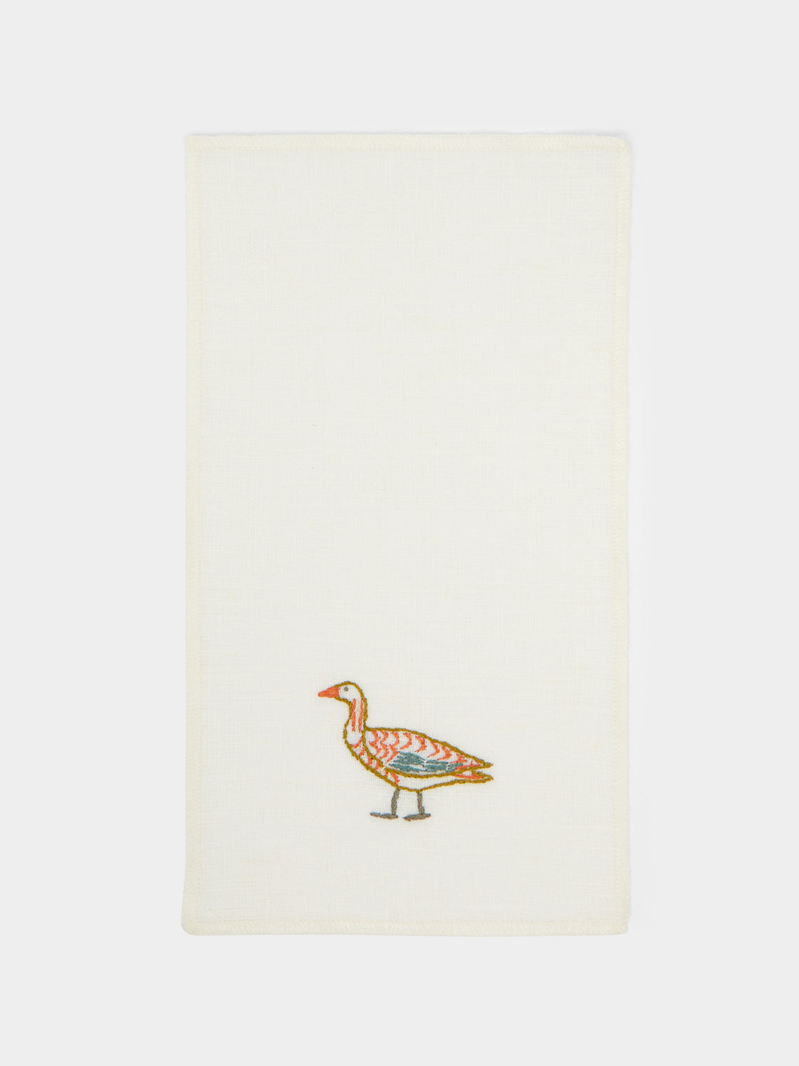 Malaika - Birds Hand-Embroidered Linen Cocktail Napkins (Set of 6) -  - ABASK