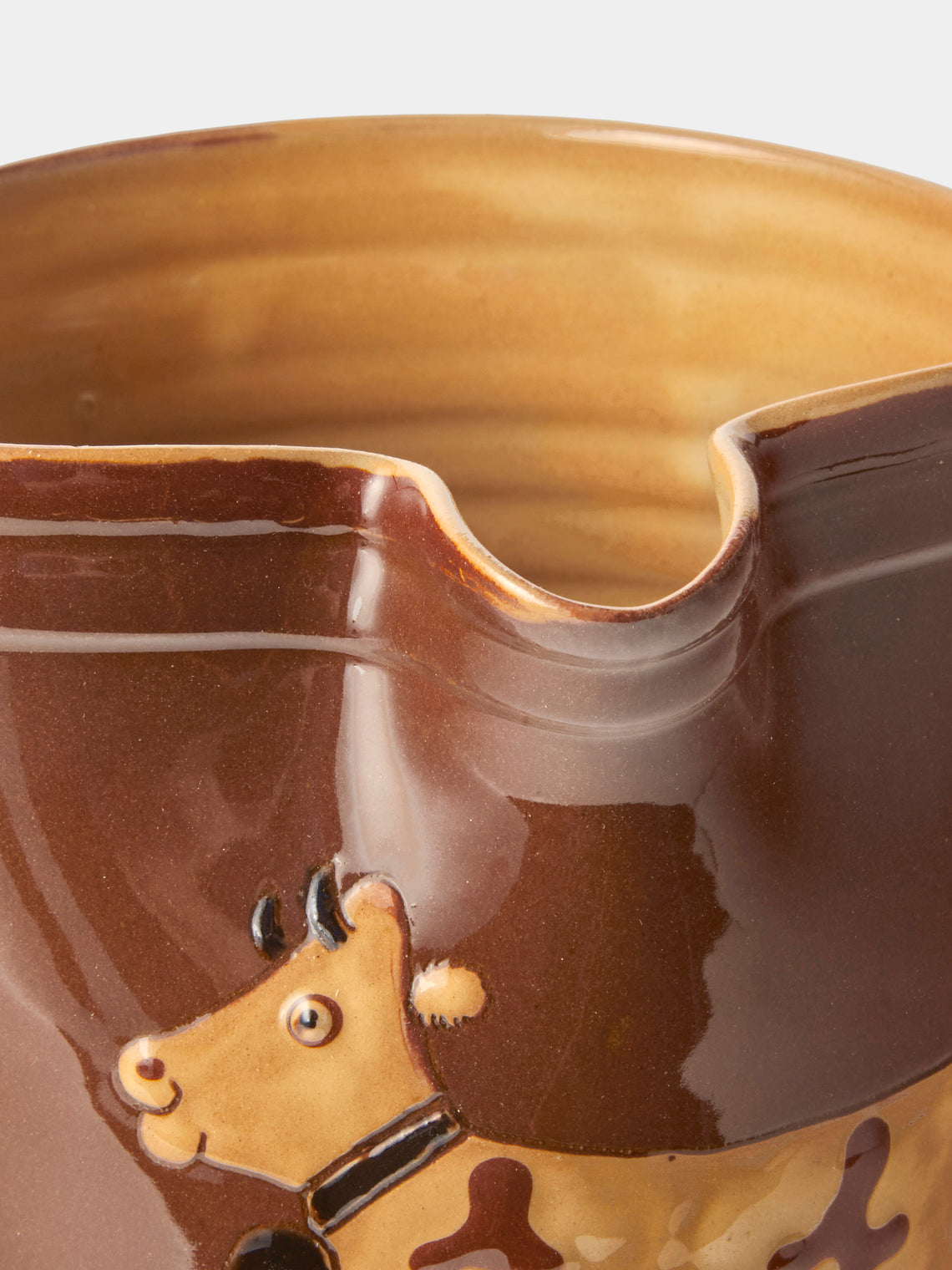 Poterie d’Évires - Cows Hand-Painted Ceramic Straight-Edge Medium Jug - Light Brown - ABASK