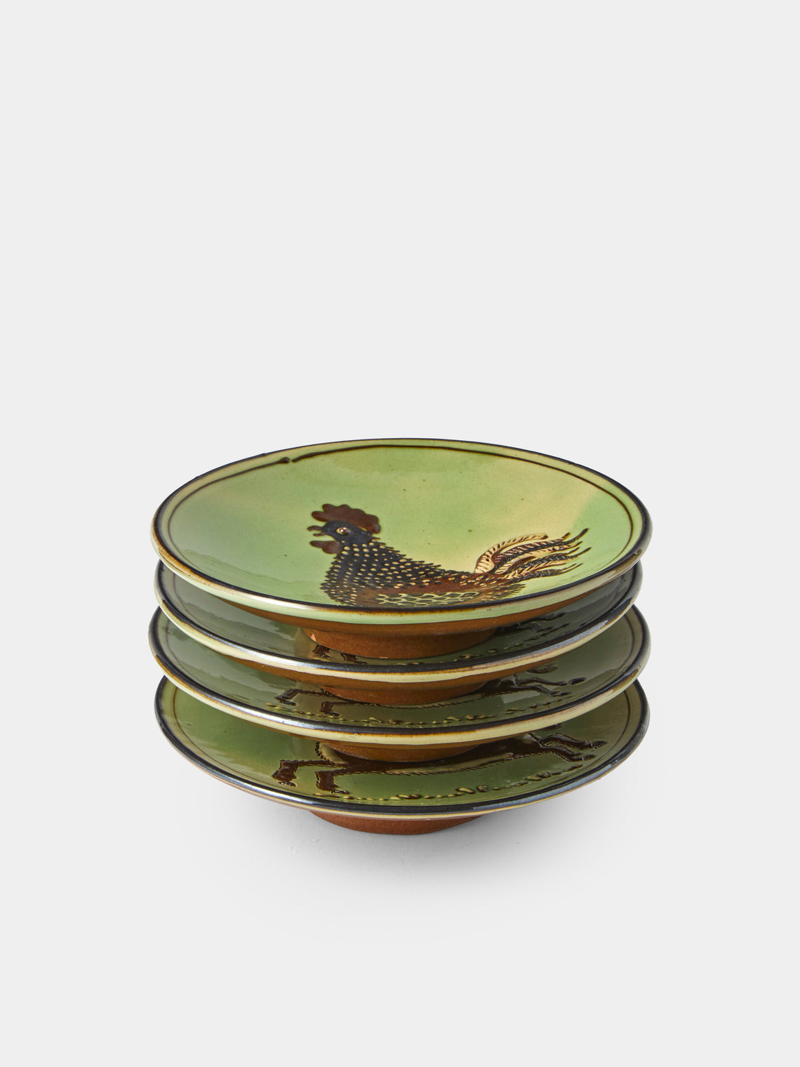 Poterie d’Évires - Animals Hand-Painted Ceramic Plates – 5.5in/14cm (Set of 4) - Green - ABASK