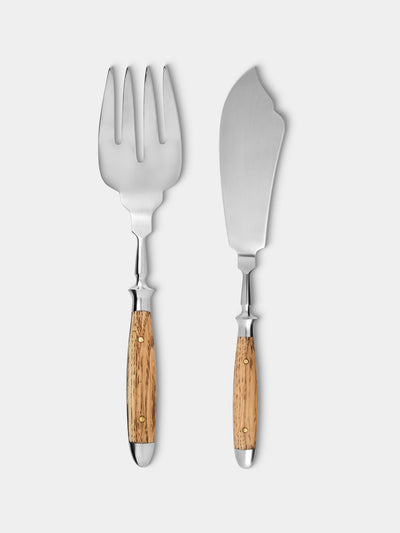 Eichenlaub - Light Oak Old German Fish Serving Fork and Knife (Set of 2) - Natural - ABASK - 