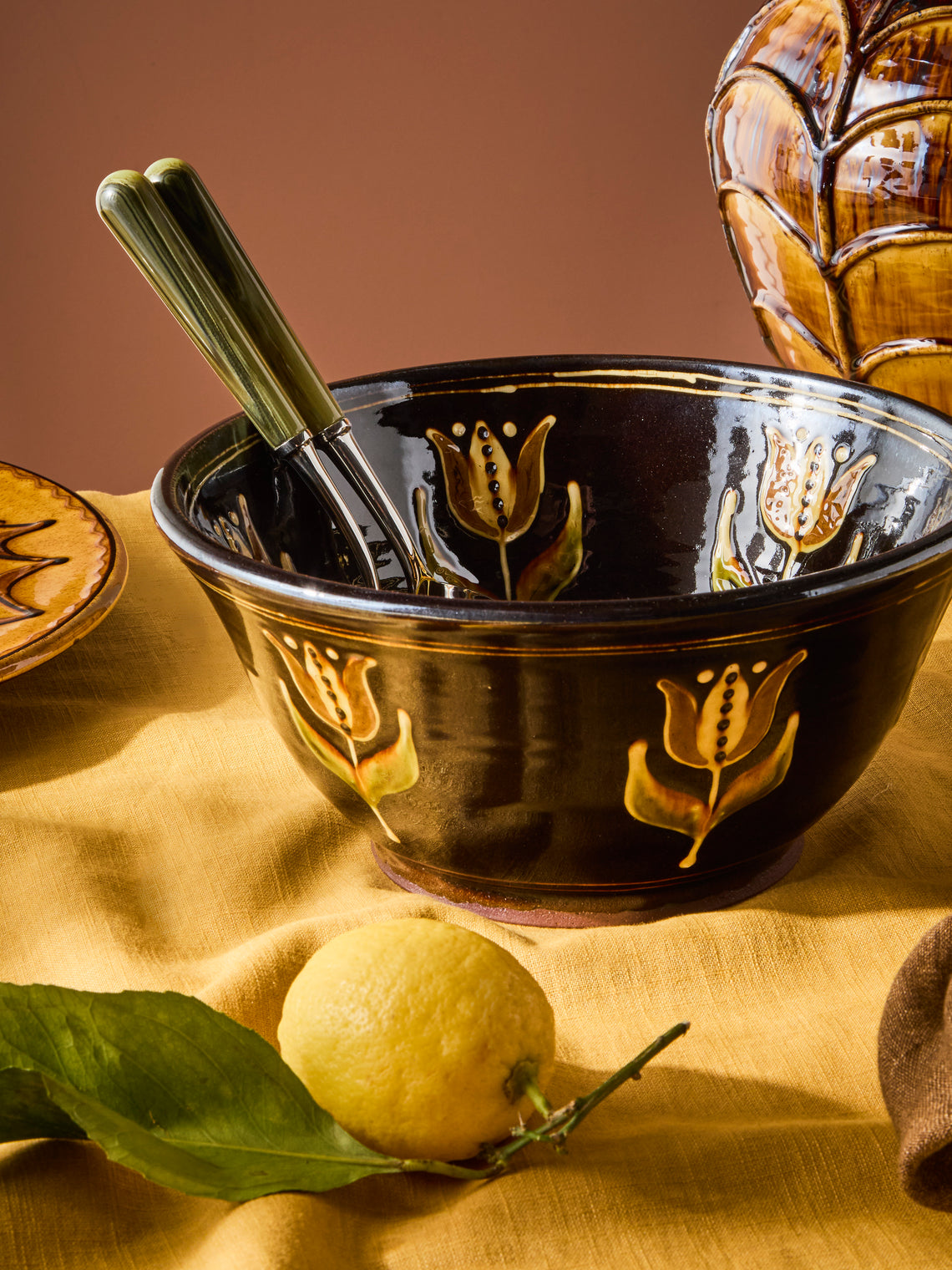 Fitch & McAndrew - Tulips Slipware Bowl - Black - ABASK