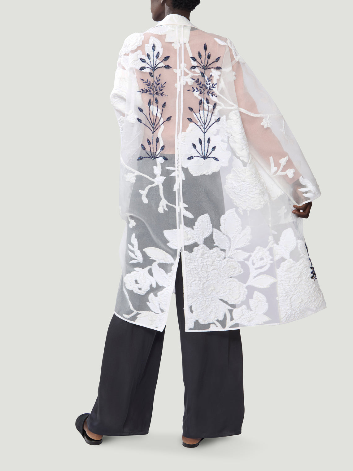 Nazzy Beglari - Organza Embroidered Silk Robe - White - ABASK