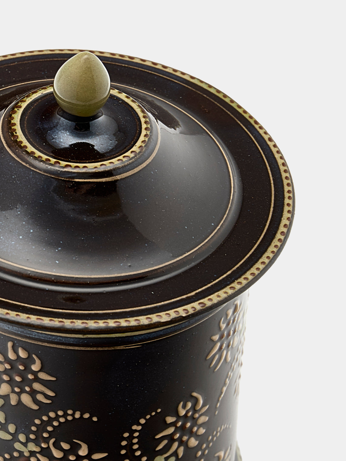 Poterie d’Évires - Flowers Hand-Painted Ceramic Small Lidded Jar - Dark brown - ABASK