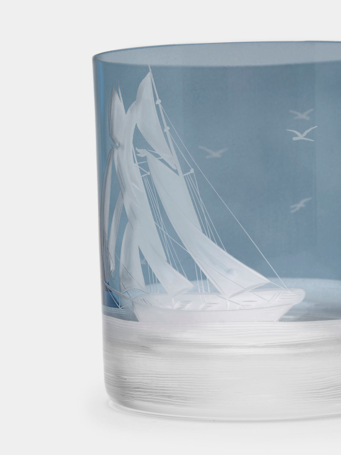 Artel - Golden Age of Yachting Hand-Engraved Crystal Double Old Fashioned Tumbler - Blue - ABASK