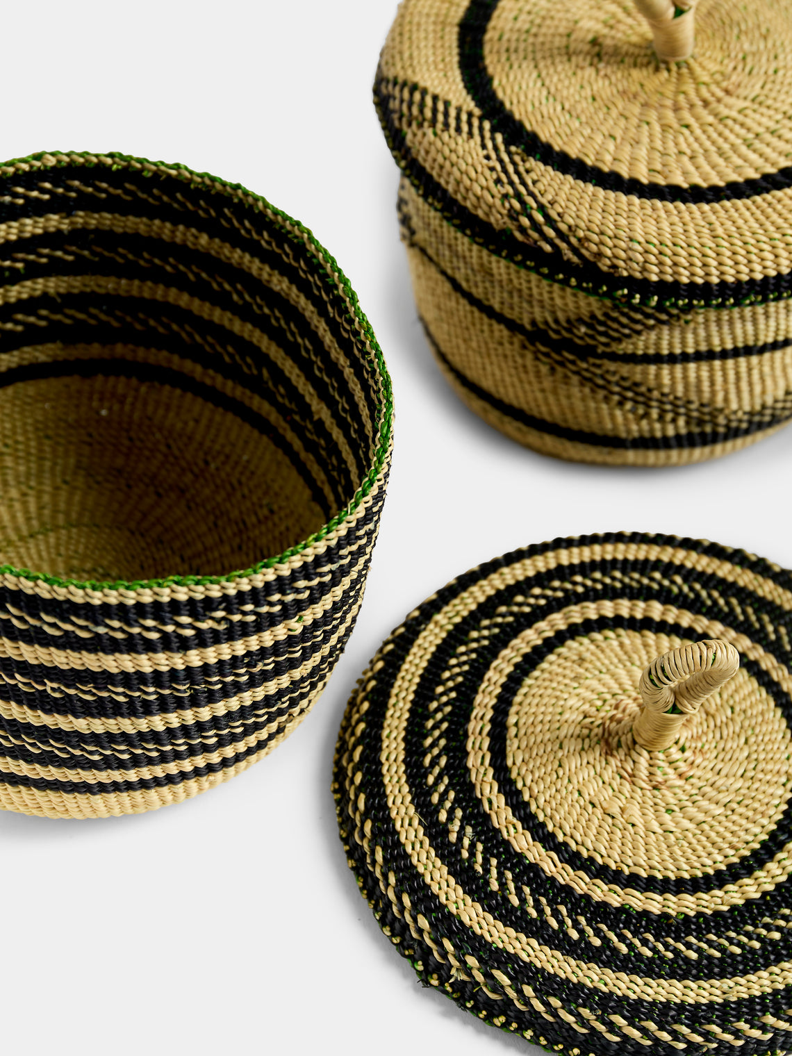 Baba Tree - Banasco Handwoven Elephant Grass Lidded Storage Baskets (Set of 3) - Natural - ABASK
