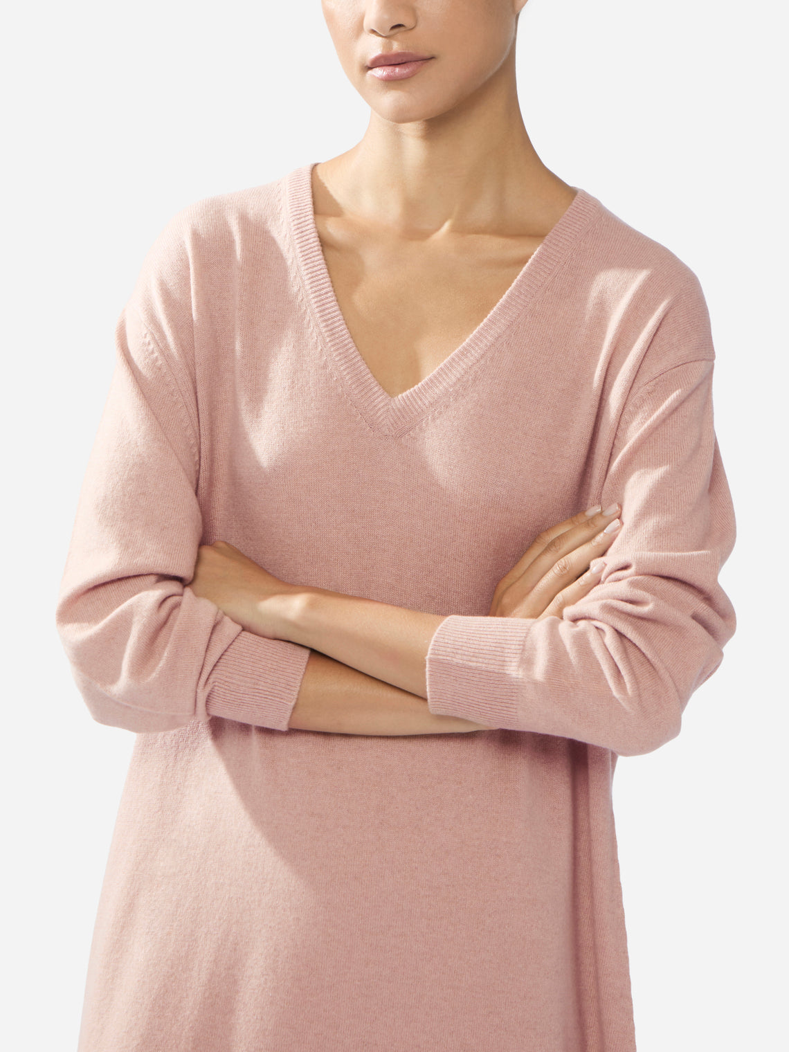 Ryan Roche - Women's Cashmere V-Neck Long Dress - Pink - ABASK