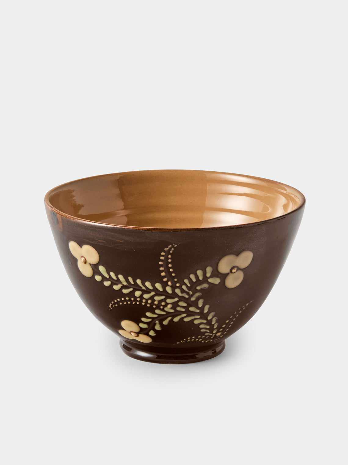 Poterie d’Évires - Flowers Hand-Painted Ceramic Grand Bowls (Set of 4) - Dark Brown - ABASK