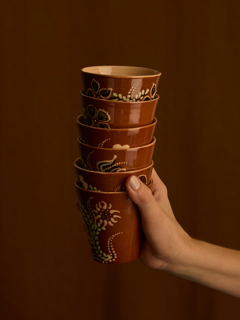 Poterie d’Évires - Flowers Hand-Painted Ceramic Coffee Cups (Set of 6) -  - ABASK