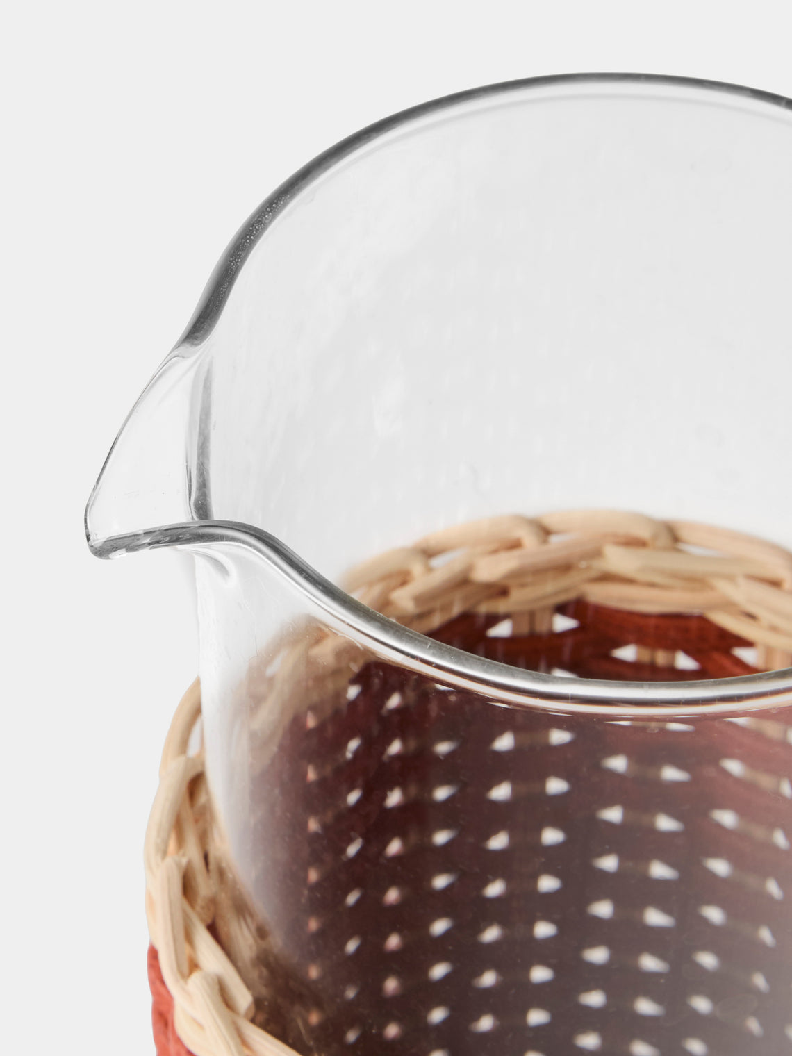 Pigment France - Marseille Leather and Rattan Glass Pitcher (42oz/1.2L) - Red - ABASK