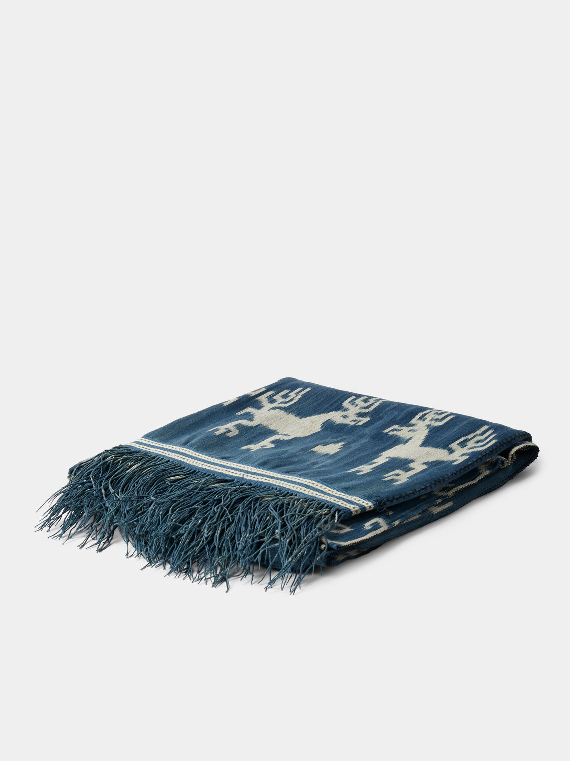 R Collective - Hundarangga Mahang Ikat Cotton Bed Blanket (102in/2.6m) - Blue - ABASK