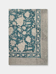 Chamois - Indian Rose Block-Printed Linen Large Rectangular Tablecloth - Blue - ABASK - 