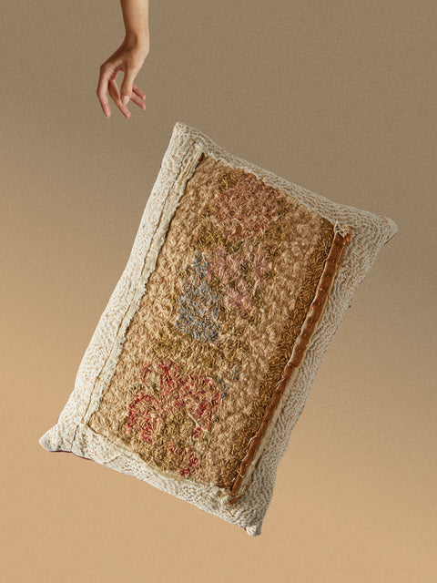 By Walid - 19th-Century Needlepoint Wool, Linen and Damask Cushion (17.5in/45cm) - Multiple - ABASK