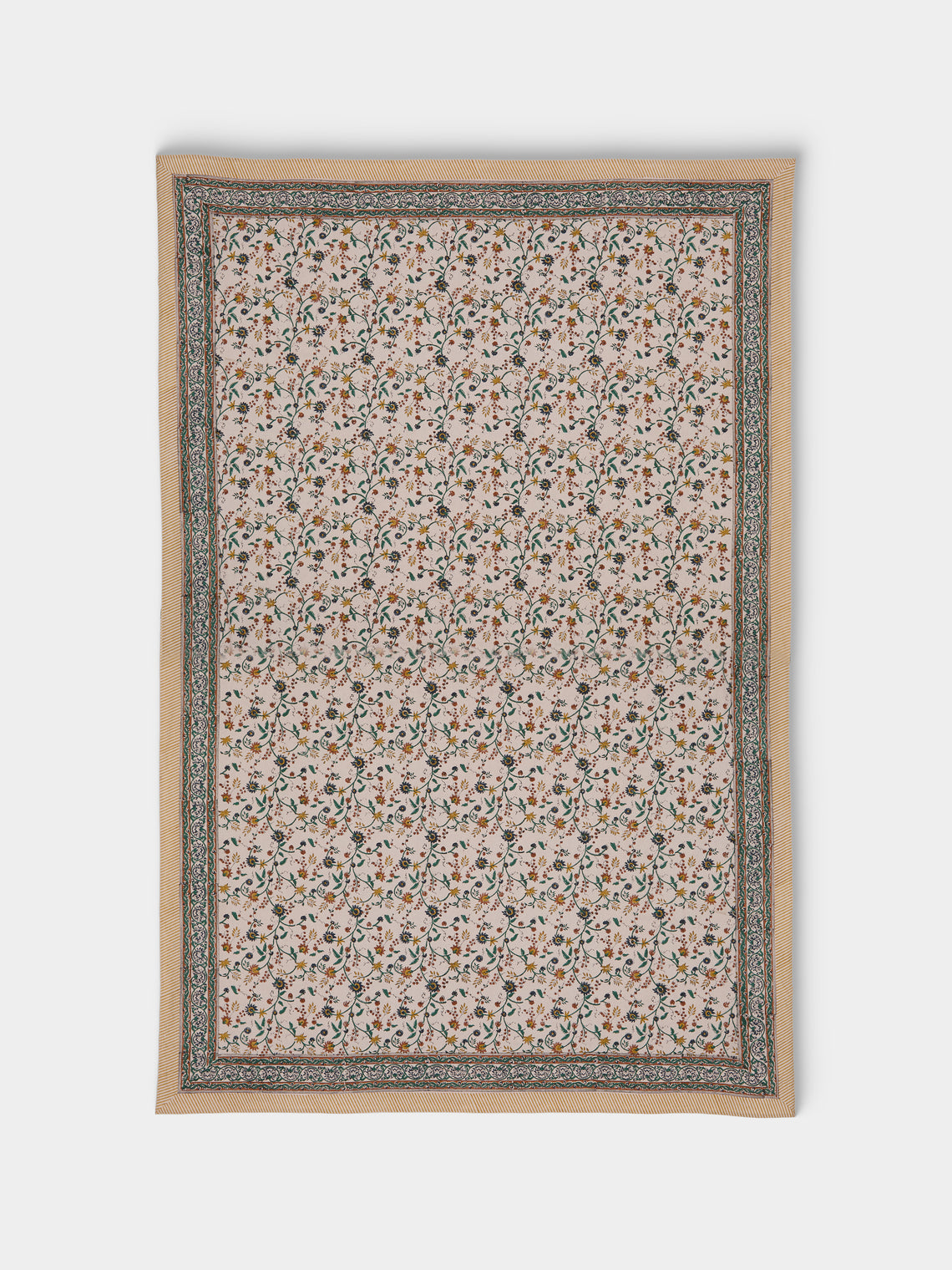 Chamois - Samode Block-Printed Cotton Rectangular Tablecloth (106in/2.7m) - Yellow - ABASK