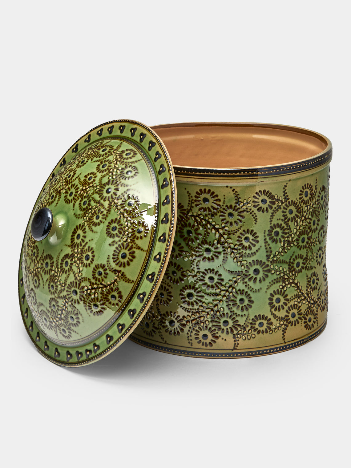 Poterie d’Évires - Flowers Hand-Painted Ceramic Extra Large Pot - Green - ABASK