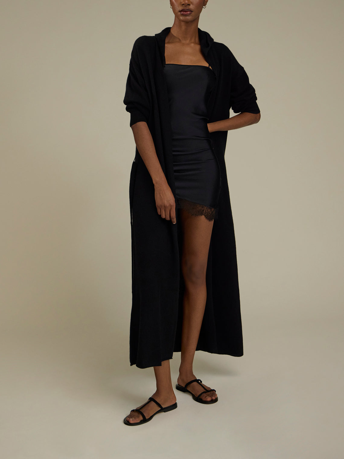 Ryan Roche - Cashmere Hooded Robe - Black - ABASK
