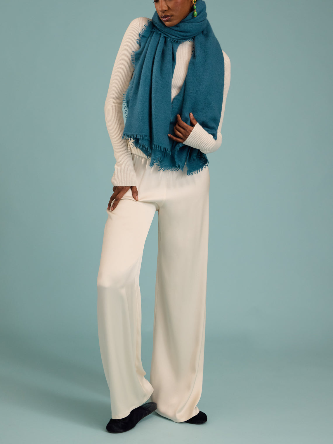 Denis Colomb - Fuzzy Feutre Cashmere Shawl (78.5in/2m) - Blue - ABASK