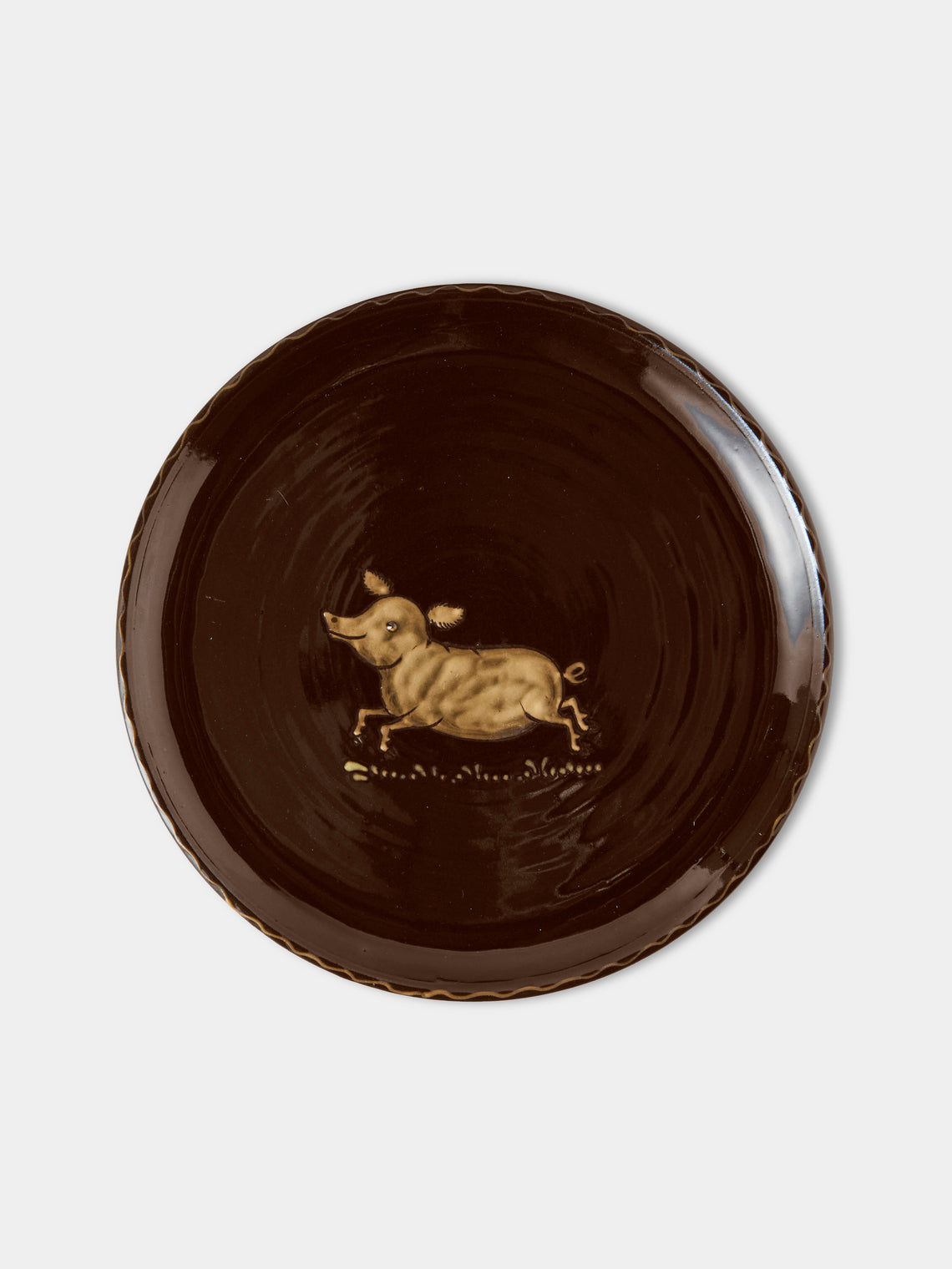 Poterie d’Évires - Animals Hand-Painted Ceramic Dinner Plates – 9.5in/24cm (Set of 4) - Dark Brown - ABASK
