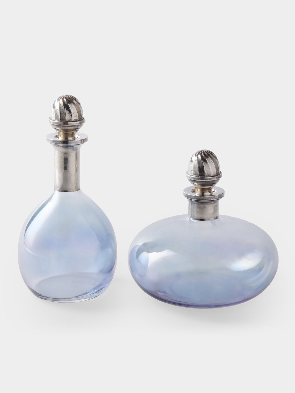 Antique and Vintage - 1960s Venetian Crystal and Sterling Silver Decanters (Set of 2) - Clear - ABASK - 