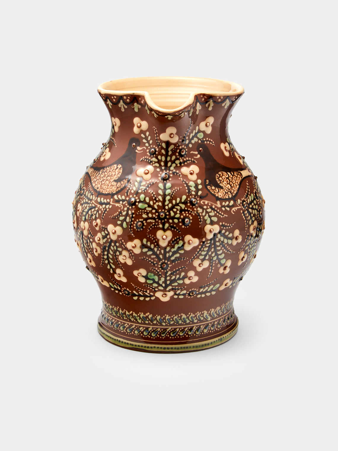 Poterie d’Évires - Birds Hand-Painted Ceramic Large Round Jug - Light brown - ABASK