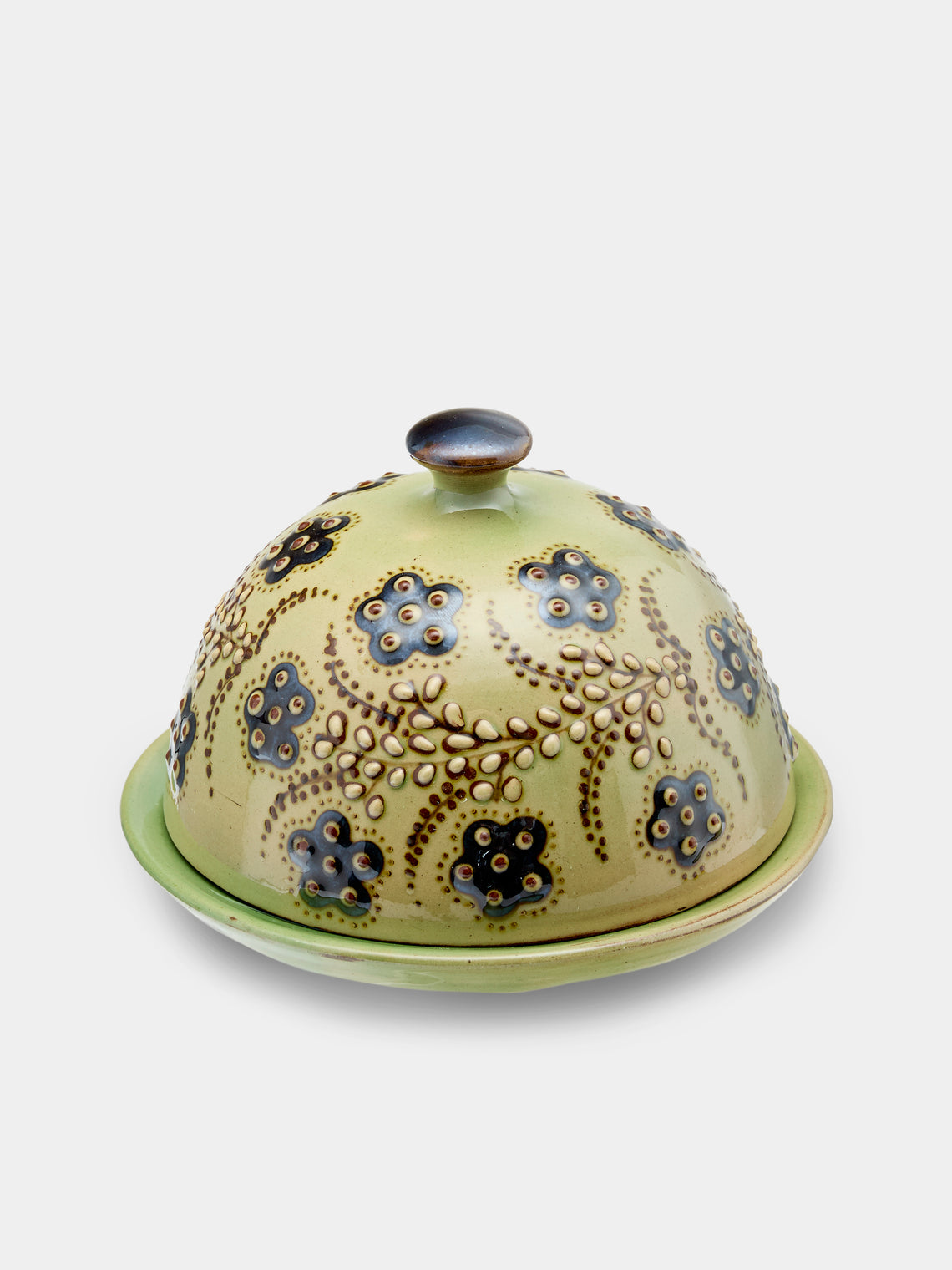 Poterie d’Évires - Flowers Hand-Painted Ceramic Small Butter Dish - Green - ABASK - 