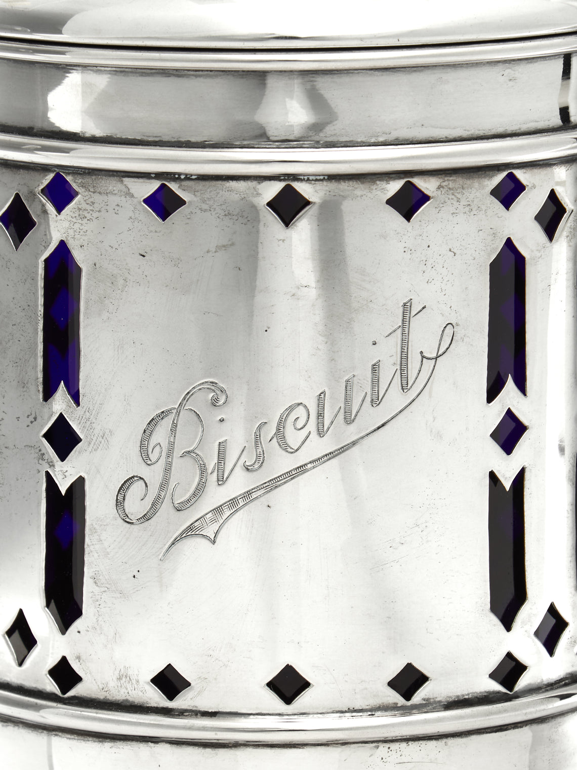 Antique and Vintage - 1950s Solid Silver and Glass Biscuit Jar -  - ABASK