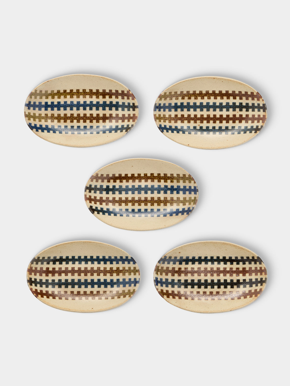 Makidani-gama - No. 1 Nerikomi Ceramic Medium Oval Bowls (Set of 5) - Multiple - ABASK