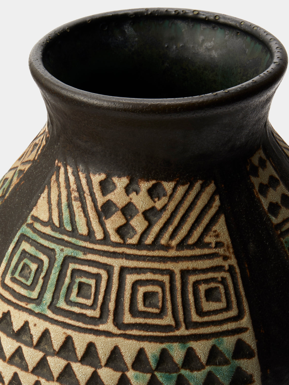 Antique and Vintage - Mid-Century Ceramic Vase (14in/35.5cm) - Black - ABASK