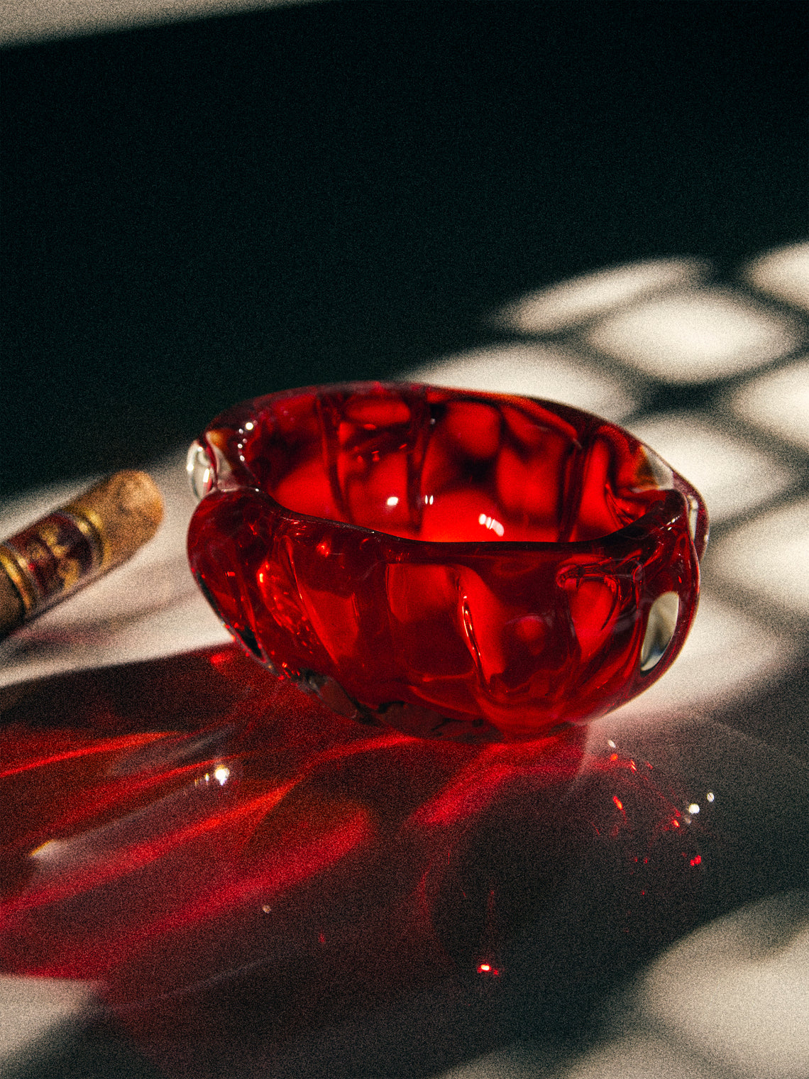 Antique and Vintage - Mid-Century Glass Ashtray - Red - ABASK
