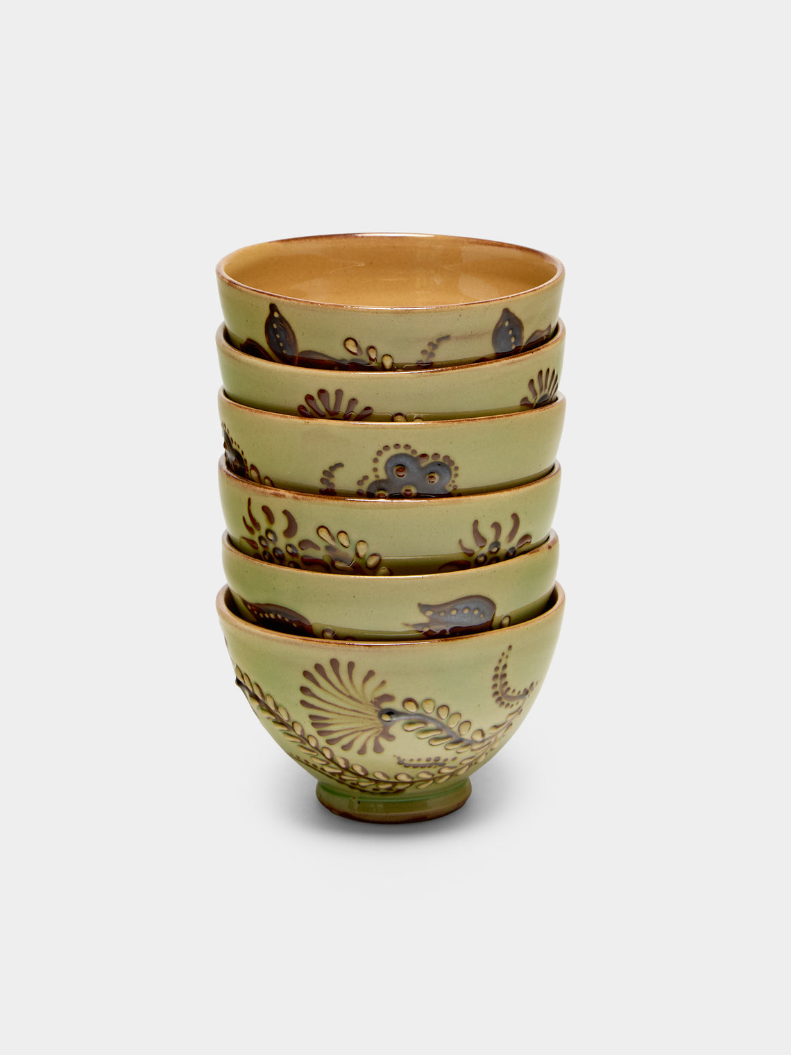 Poterie d’Évires - Flowers Hand-Painted Ceramic Petite Bowls (Set of 6) - Green - ABASK - 