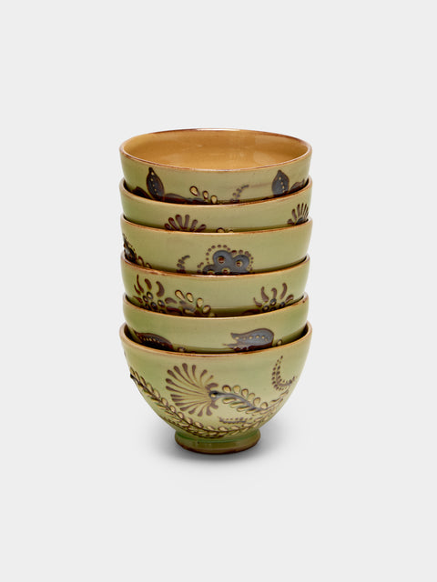 Poterie d’Évires - Flowers Hand-Painted Ceramic Petite Bowls (Set of 6) - Green - ABASK - 