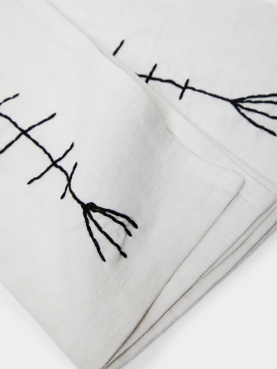 Oeuvres Sensibles - Fish Hand-Embroidered Linen Napkins (Set of 4) -  - ABASK