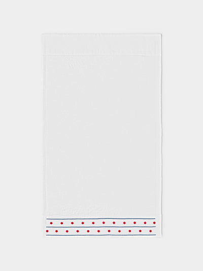 Loretta Caponi - Stripes & Dots Hand-Embroidered Cotton Hand Towel - White - ABASK - 
