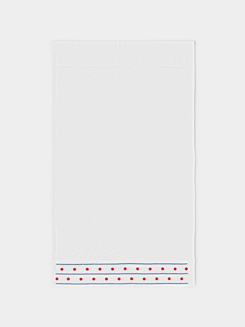 Loretta Caponi - Stripes & Dots Hand-Embroidered Cotton Hand Towel - White - ABASK - 
