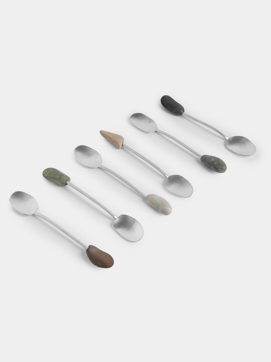 Thalia Maria Silver - Sterling Silver and Pebble Dessert Spoons (Set of 6) - Silver - ABASK