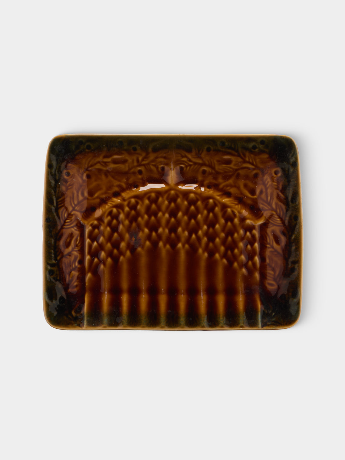 Antique and Vintage - Mid-Century Majolica Ceramic Asparagus Plates (Set of 3) - Brown - ABASK
