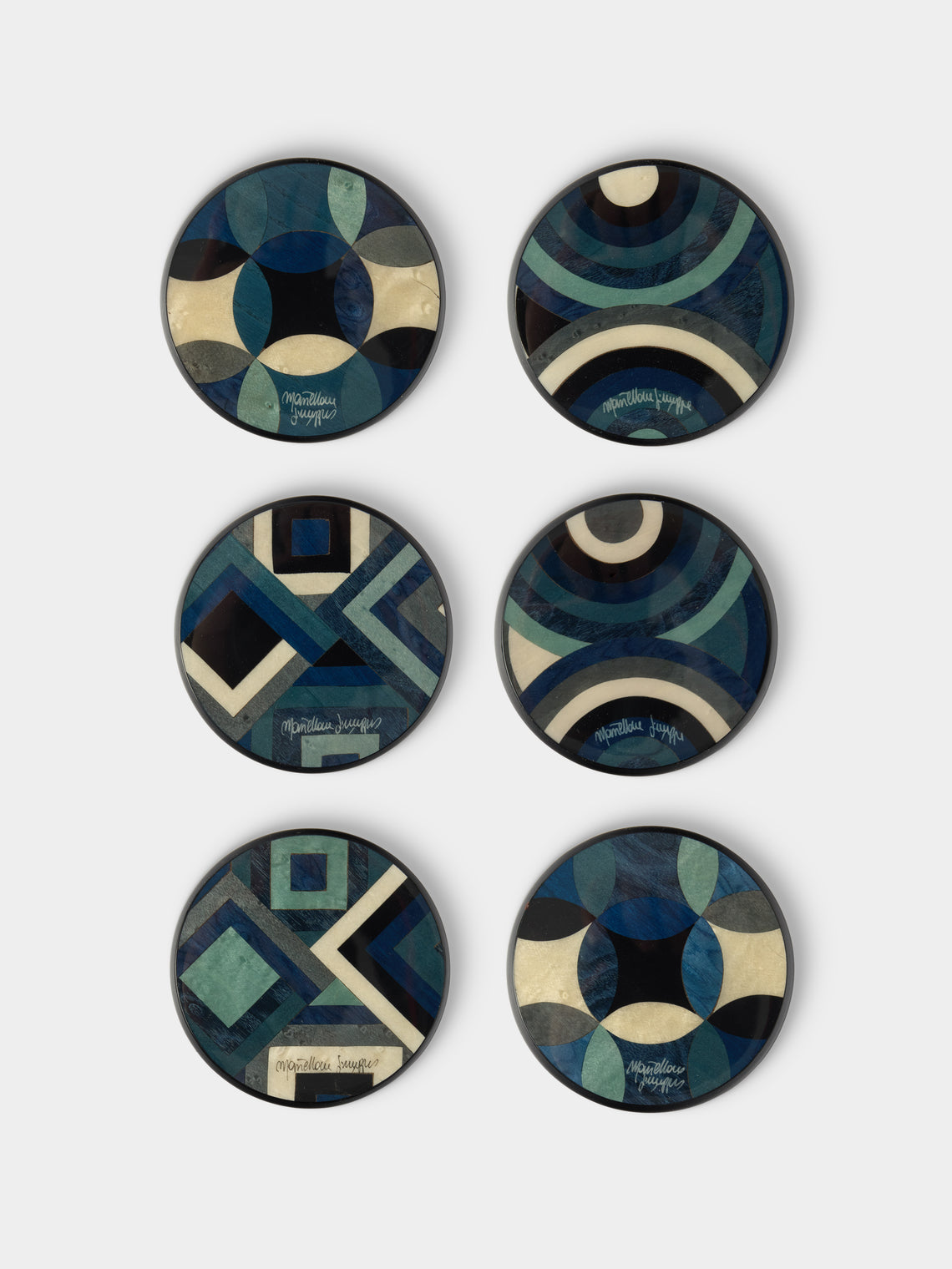 Mastellone Giuseppe - Wood Inlay Coasters (Set of 6) - Blue - ABASK - 