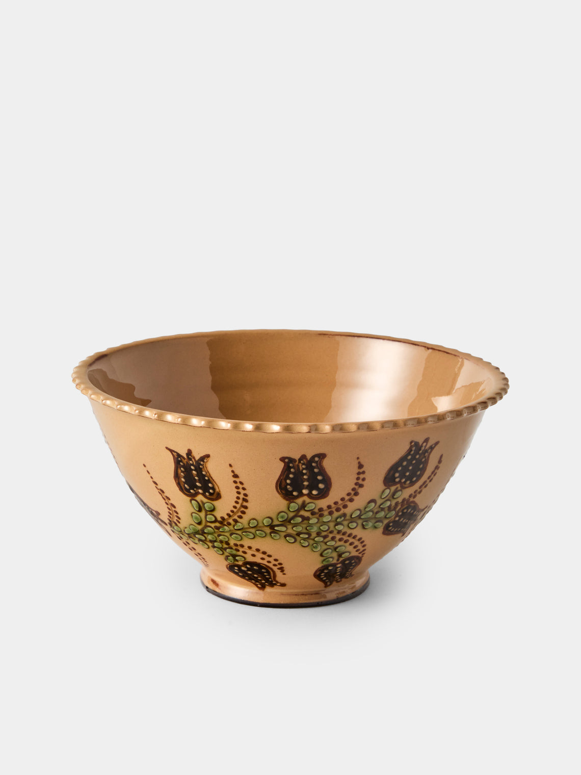 Poterie d’Évires - Flowers Hand-Painted Ceramic Fluted Bowls (Set of 4) - Cream - ABASK