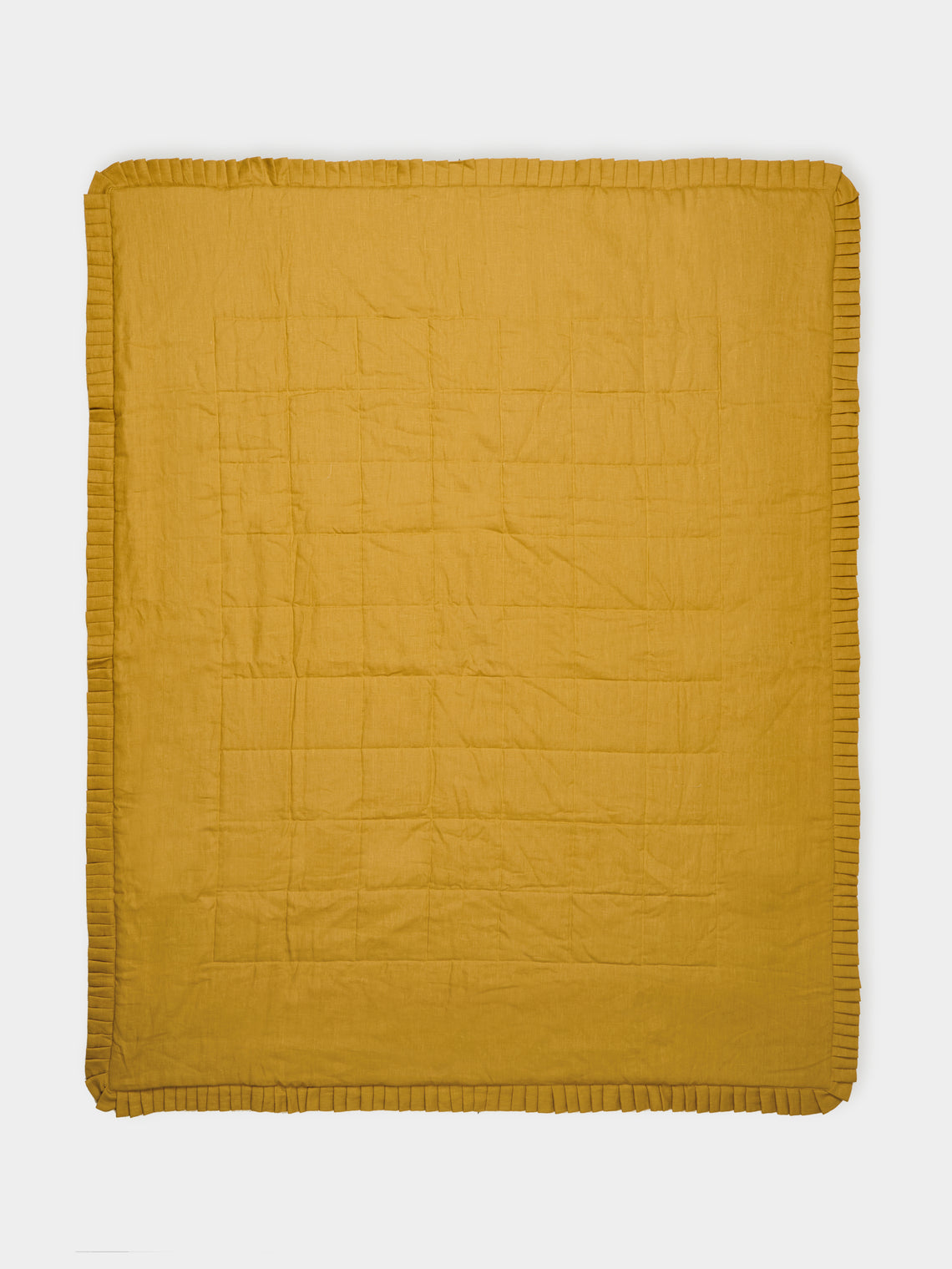 Volga Linen - Quilted Linen Super King-Size Bed Throw (79in/2m) - Yellow - ABASK