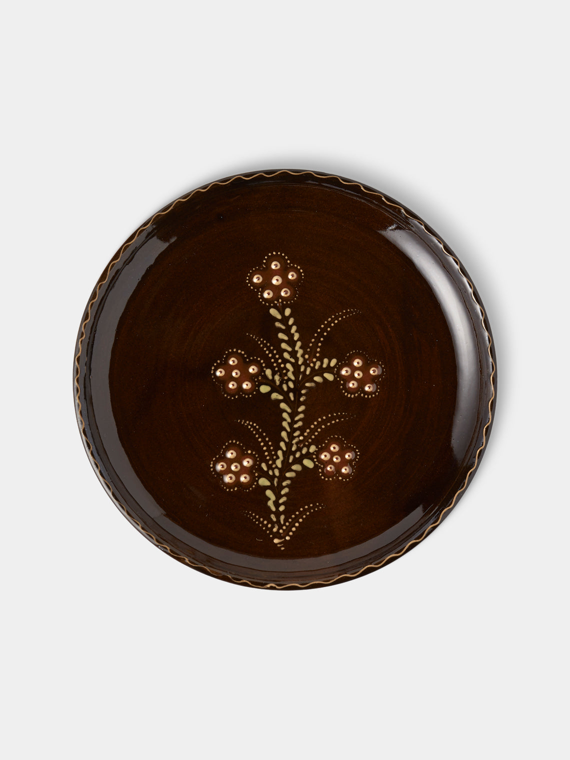 Poterie d’Évires - Flowers Hand-Painted Ceramic Plates – 9.5in/24cm (Set of 8) - Dark brown - ABASK