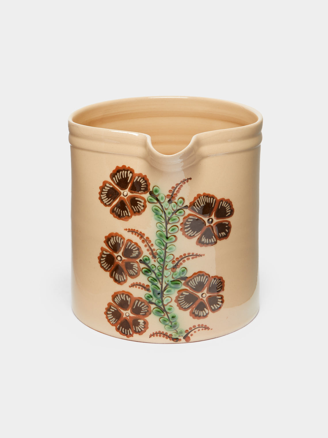 Poterie d’Évires - Flowers Hand-Painted Ceramic Straight-Edge Jug -  - ABASK