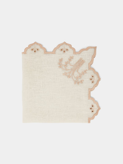 Borgo delle Tovaglie - Eden Embroidered Linen Napkins (Set of 4) - Natural - ABASK - 