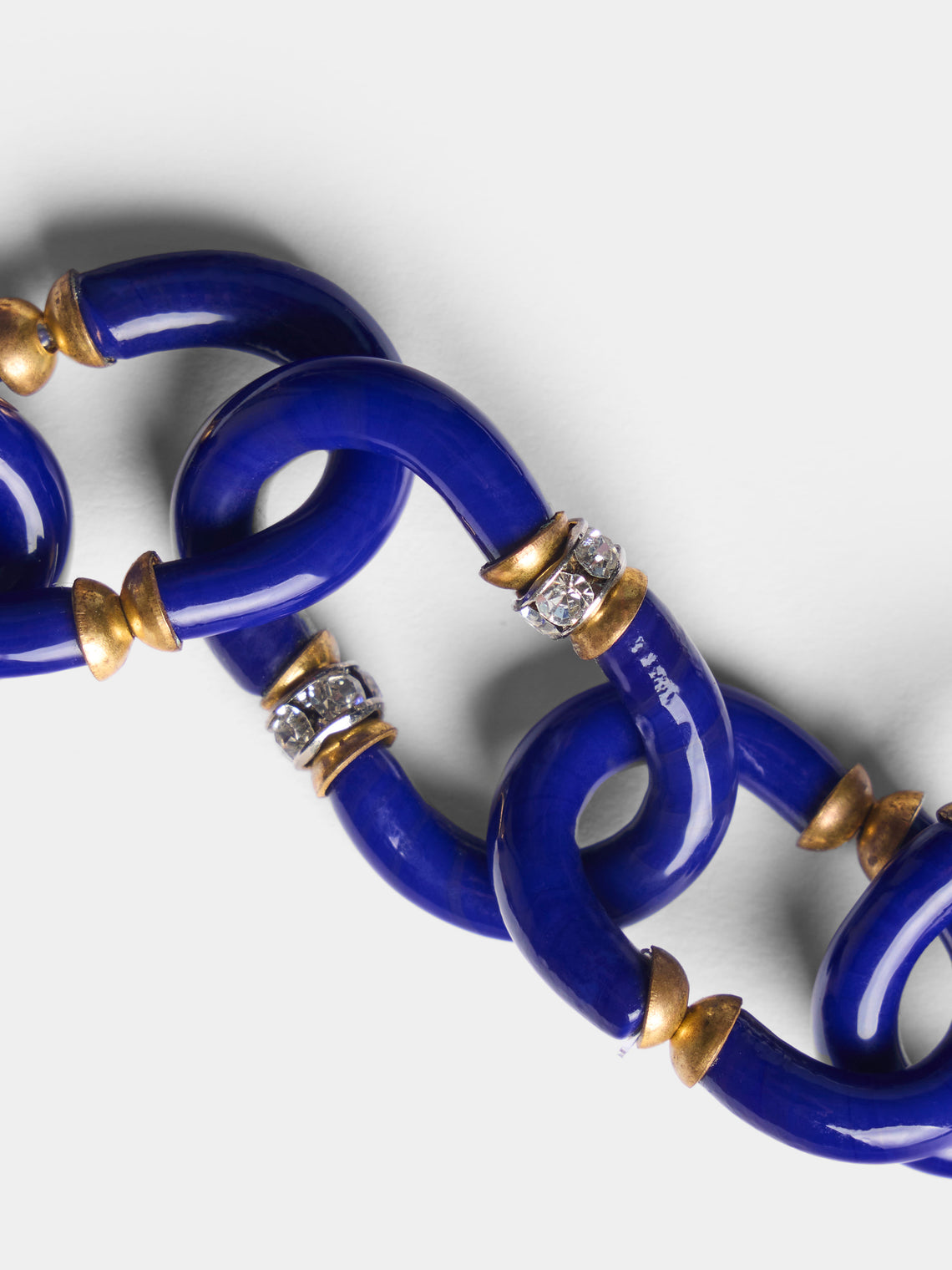 Mahnaz Collection - Vintage 1960s Archimede Seguso Murano Glass, Rhinestone and Gilt Brass Necklace - Blue - ABASK