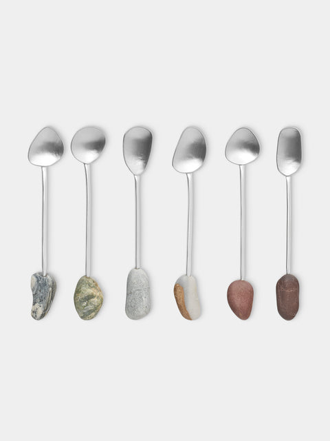 Thalia Maria Silver - Sterling Silver and Pebble Espresso Spoons (Set of 6) - Silver - ABASK - 