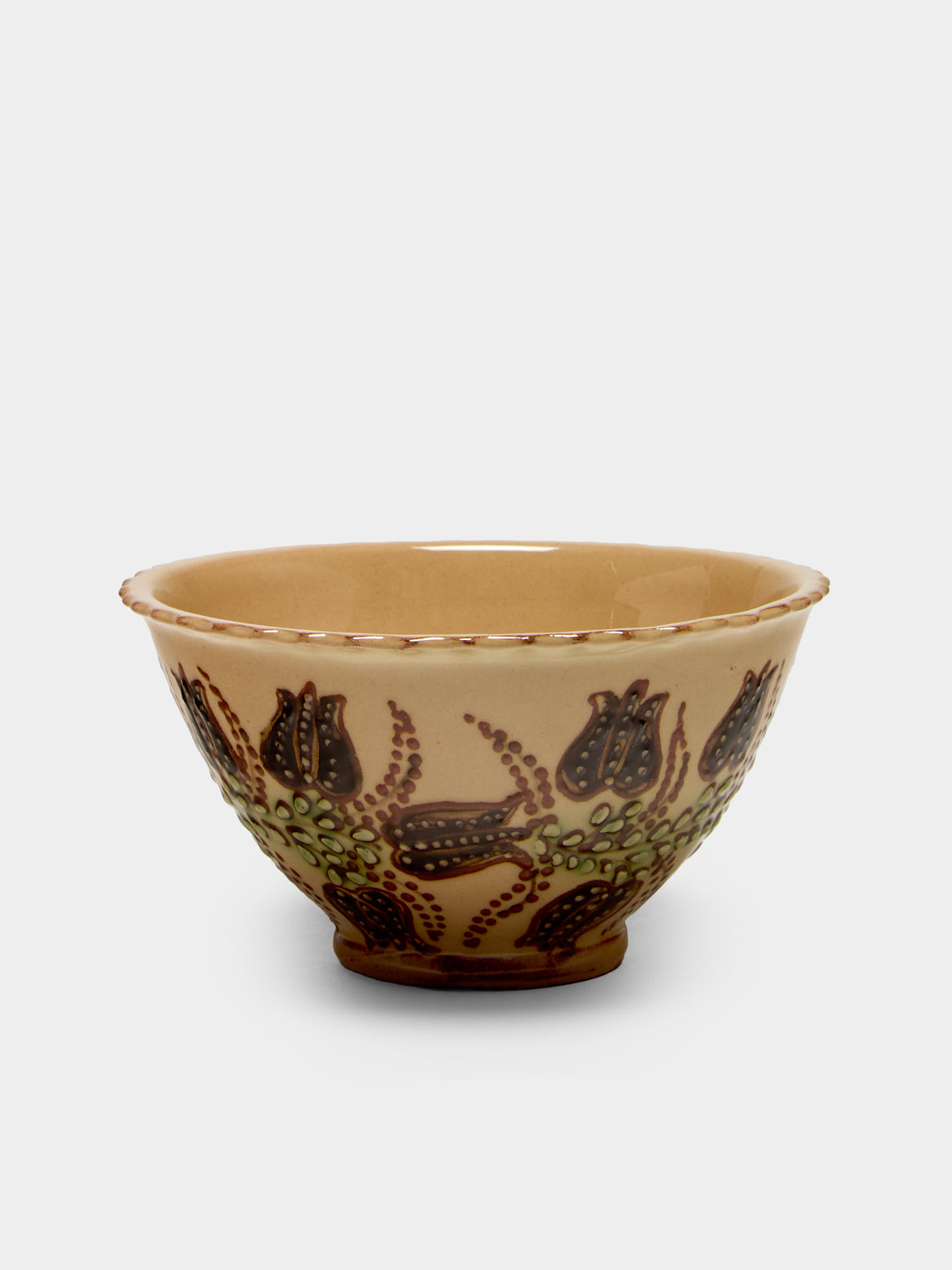 Poterie d’Évires - Flowers Hand-Painted Ceramic Petite Fluted Bowls (Set of 6) - Cream - ABASK